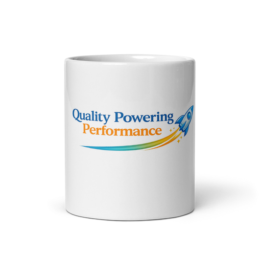 Quality Powering performance White glossy mug
